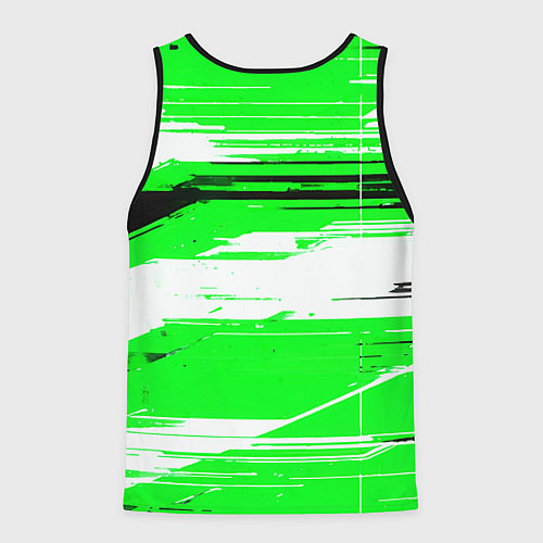 Мужская майка без рукавов Горизонтальные чёрно-белые линии на зелёном фоне / 3D-Черный – фото 2