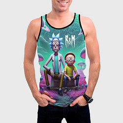 Майка-безрукавка мужская Рик и Морту на сказочной грибной планете - нейроар, цвет: 3D-черный — фото 2