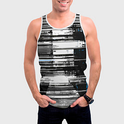 Майка-безрукавка мужская Горизонтальные чёрные линии на бело-синем фоне, цвет: 3D-белый — фото 2