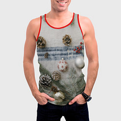 Майка-безрукавка мужская Новогодние украшения, цвет: 3D-красный — фото 2