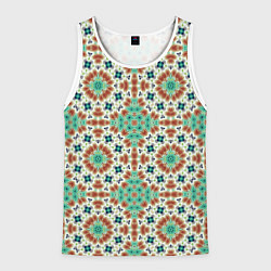Майка-безрукавка мужская Восточный пляжный орнамент зелено коричневый, цвет: 3D-белый