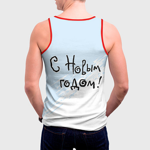 Мужская майка без рукавов Дед мороз с шампанским / 3D-Красный – фото 4