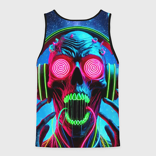 Мужская майка без рукавов Metallica - neon skull with headphones / 3D-Черный – фото 2