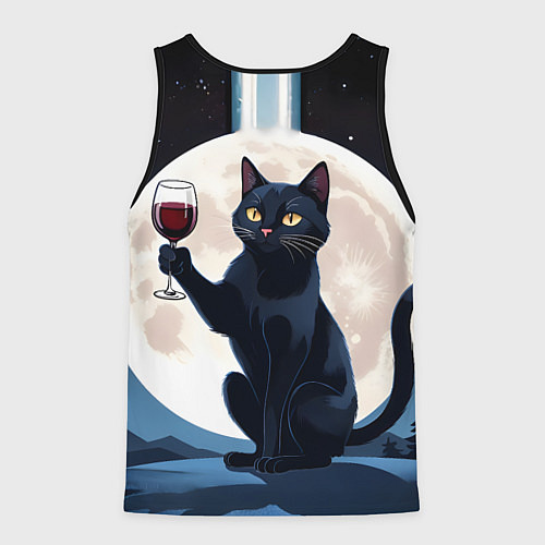 Мужская майка без рукавов Черный кот с вином / 3D-Черный – фото 2