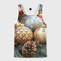 Майка-безрукавка мужская Большие новогодние шары, цвет: 3D-белый