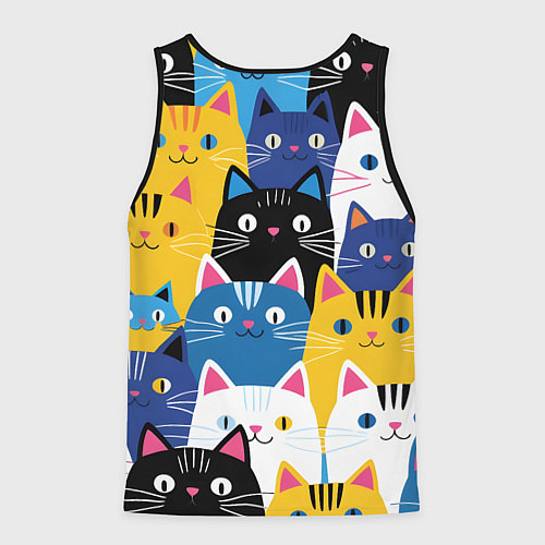 Мужская майка без рукавов Много цветных котиков / 3D-Черный – фото 2