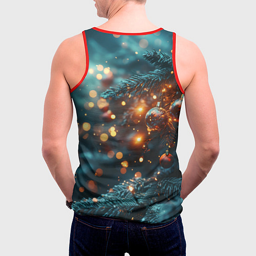 Мужская майка без рукавов Елочные шары и боке / 3D-Красный – фото 4