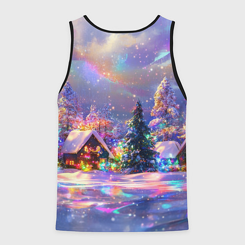 Мужская майка без рукавов Дух рождества - зимние домики / 3D-Черный – фото 2