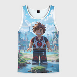 Майка-безрукавка мужская Роблокс улыбающийся человечек, цвет: 3D-белый