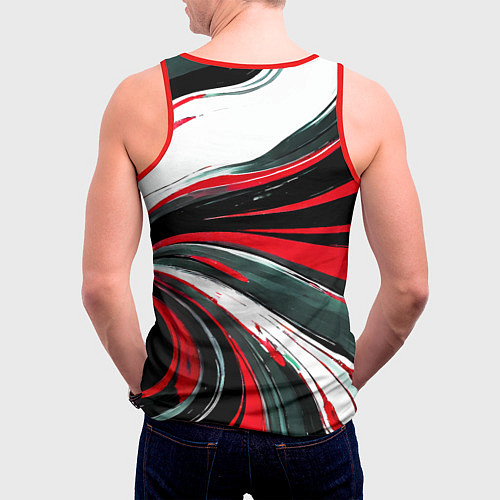 Мужская майка без рукавов Волнистые чёрно-красные линии на белом фоне / 3D-Красный – фото 4