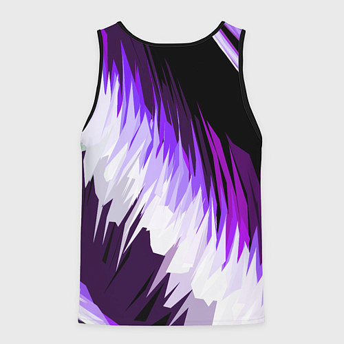 Мужская майка без рукавов Бело-фиолетовые острые полосы на чёрном фоне / 3D-Черный – фото 2