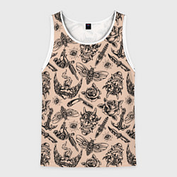 Мужская майка без рукавов Татуировка с цикадой и демоном Они - паттерн