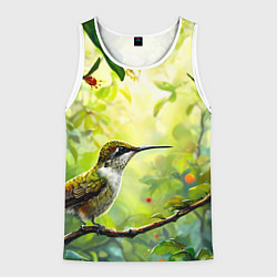Майка-безрукавка мужская Колибри в цветах, цвет: 3D-белый