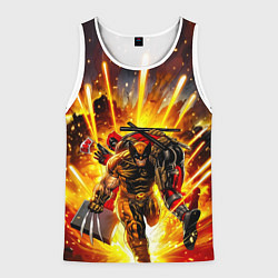 Майка-безрукавка мужская Дэдпул и Росомаха при взрыве, цвет: 3D-белый