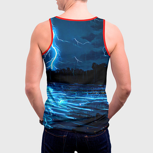 Мужская майка без рукавов Лебедь на пруду в гразу / 3D-Красный – фото 4