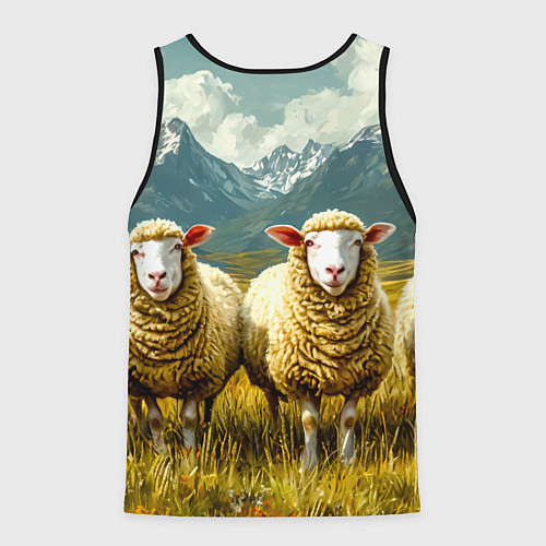 Мужская майка без рукавов Четыри овцы в горах / 3D-Черный – фото 2