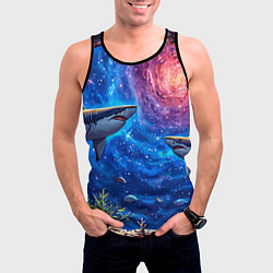 Майка-безрукавка мужская Космические акулы, цвет: 3D-черный — фото 2