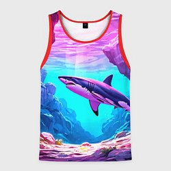 Майка-безрукавка мужская Акула в розовом сиянии, цвет: 3D-красный