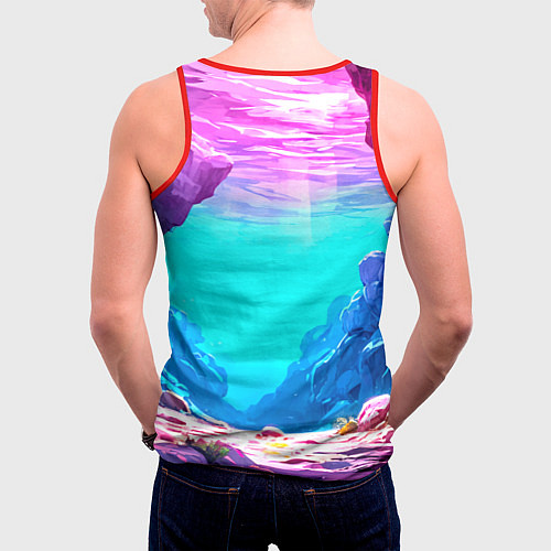 Мужская майка без рукавов Акула в розовом сиянии / 3D-Красный – фото 4