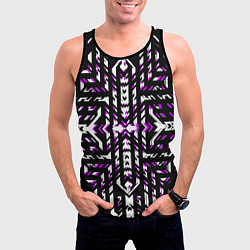 Майка-безрукавка мужская Чёрно-фиолетовые диагональные полосы на белом фоне, цвет: 3D-черный — фото 2