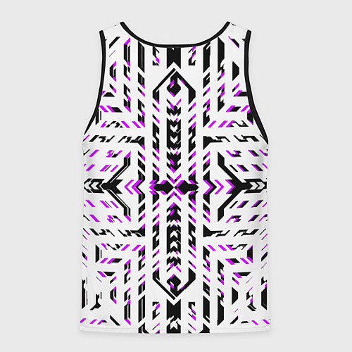 Мужская майка без рукавов Чёрно-фиолетовые диагональные полосы на белом фоне / 3D-Черный – фото 2