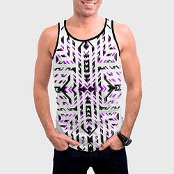 Майка-безрукавка мужская Чёрно-фиолетовые диагональные полосы на белом фоне, цвет: 3D-черный — фото 2