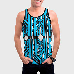 Майка-безрукавка мужская Чёрно-синие техно полосы на белом фоне, цвет: 3D-черный — фото 2