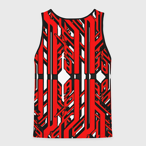 Мужская майка без рукавов Чёрно-красные техно полосы на белом фоне / 3D-Черный – фото 2