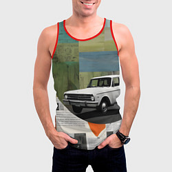 Майка-безрукавка мужская Коллаж с ретро автомобилем, цвет: 3D-красный — фото 2