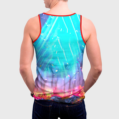 Мужская майка без рукавов Черный ворон в неоне / 3D-Красный – фото 4