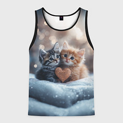 Майка-безрукавка мужская Влюбленные котята с сердечком, цвет: 3D-черный