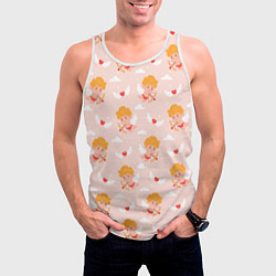 Майка-безрукавка мужская Паттерн с милыми купидонами и крылатыми сердечками, цвет: 3D-белый — фото 2
