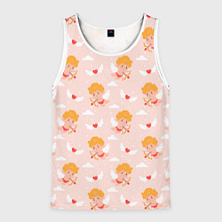 Майка-безрукавка мужская Паттерн с милыми купидонами и крылатыми сердечками, цвет: 3D-белый