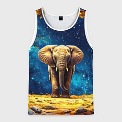 Майка-безрукавка мужская Слон и космическое небо, цвет: 3D-белый