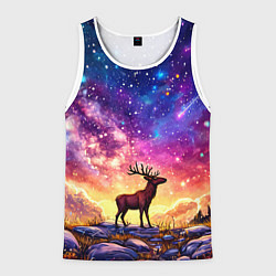 Майка-безрукавка мужская Лось и звездное небо, цвет: 3D-белый