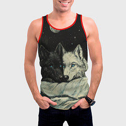 Майка-безрукавка мужская Черный волк и белая волчица, цвет: 3D-красный — фото 2