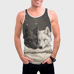 Майка-безрукавка мужская Волк и волчица лежат вместе, цвет: 3D-белый — фото 2