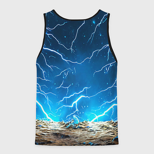 Мужская майка без рукавов Мамонт и разряды молний / 3D-Черный – фото 2