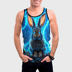 Майка-безрукавка мужская Заяц в разрядах молний, цвет: 3D-черный — фото 2