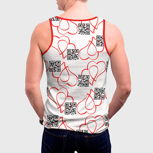Мужская майка без рукавов Сердца и код любви на белом / 3D-Красный – фото 4
