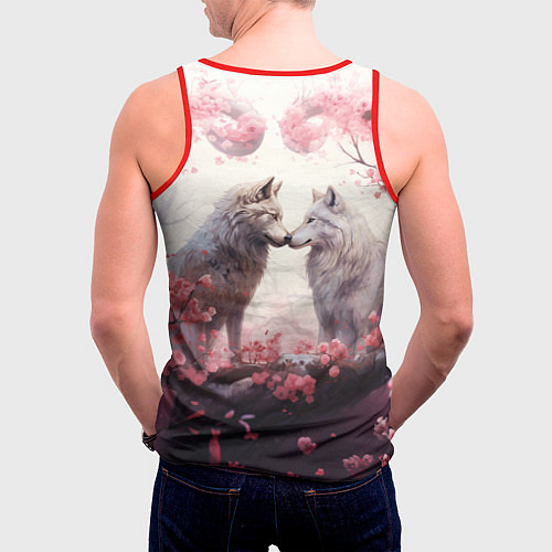 Мужская майка без рукавов Волчья гармония / 3D-Красный – фото 4