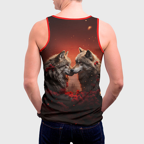 Мужская майка без рукавов Волчья любовь / 3D-Красный – фото 4