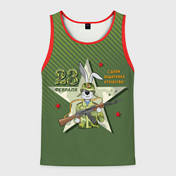 Майка-безрукавка мужская Заяц в форме с автоматом, цвет: 3D-красный