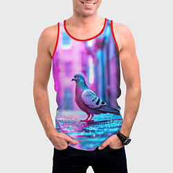 Майка-безрукавка мужская Голубь в ярком городе, цвет: 3D-красный — фото 2