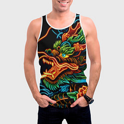 Майка-безрукавка мужская Japanese neon dragon - irezumi, цвет: 3D-белый — фото 2
