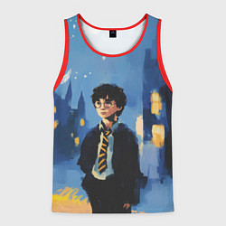 Майка-безрукавка мужская Гарри Поттер рисунок акварелью, цвет: 3D-красный