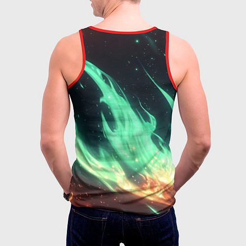 Мужская майка без рукавов Зеленое абстрактное пламя / 3D-Красный – фото 4