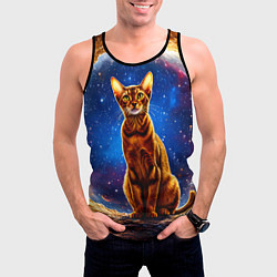 Майка-безрукавка мужская Абиссинская кошка в космосе, цвет: 3D-черный — фото 2