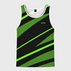 Майка-безрукавка мужская Sport чёрный и зелёный полосы, цвет: 3D-белый