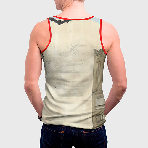 Мужская майка без рукавов Бэтмен летит между домами / 3D-Красный – фото 4